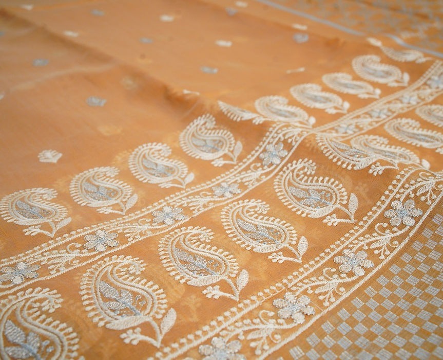 Embroidery Orange Saree